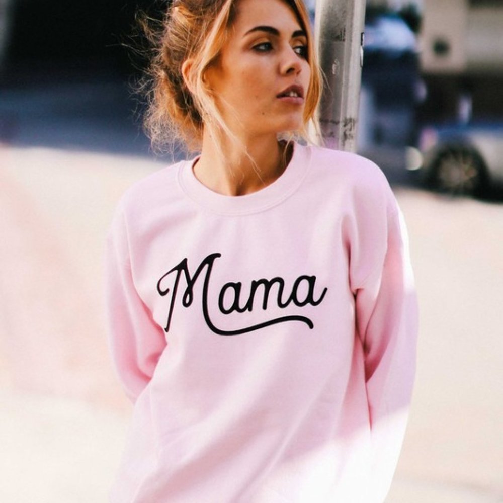Light Pink Long Sleeve Mama Print Sweatshirt